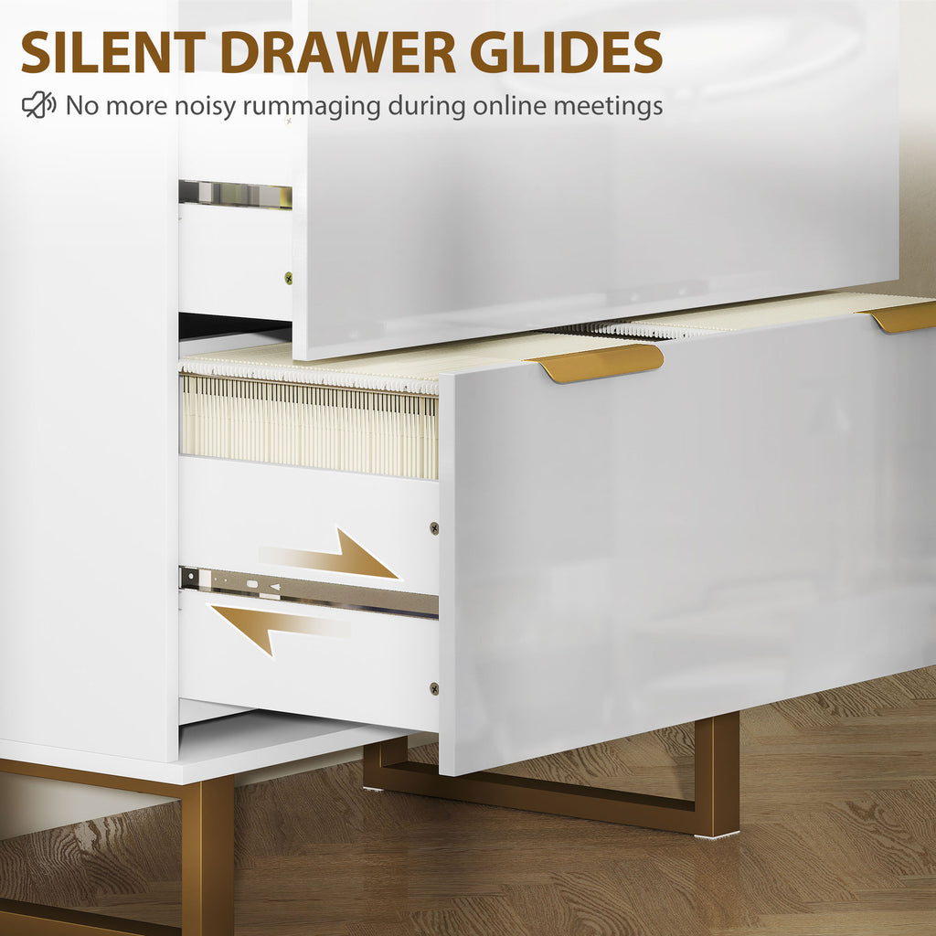Lateral File Cabinet with 2 Drawers, Modern Filing Cabinet for Letter/A4/Legal Size Files, High Gloss Black