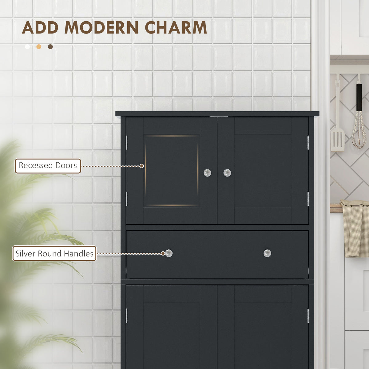 50.5" Kitchen Storage Cabinet, Modern Kitchen Pantry Cabinet with 4 Doors, Drawer, Adjustable Shelf, Black