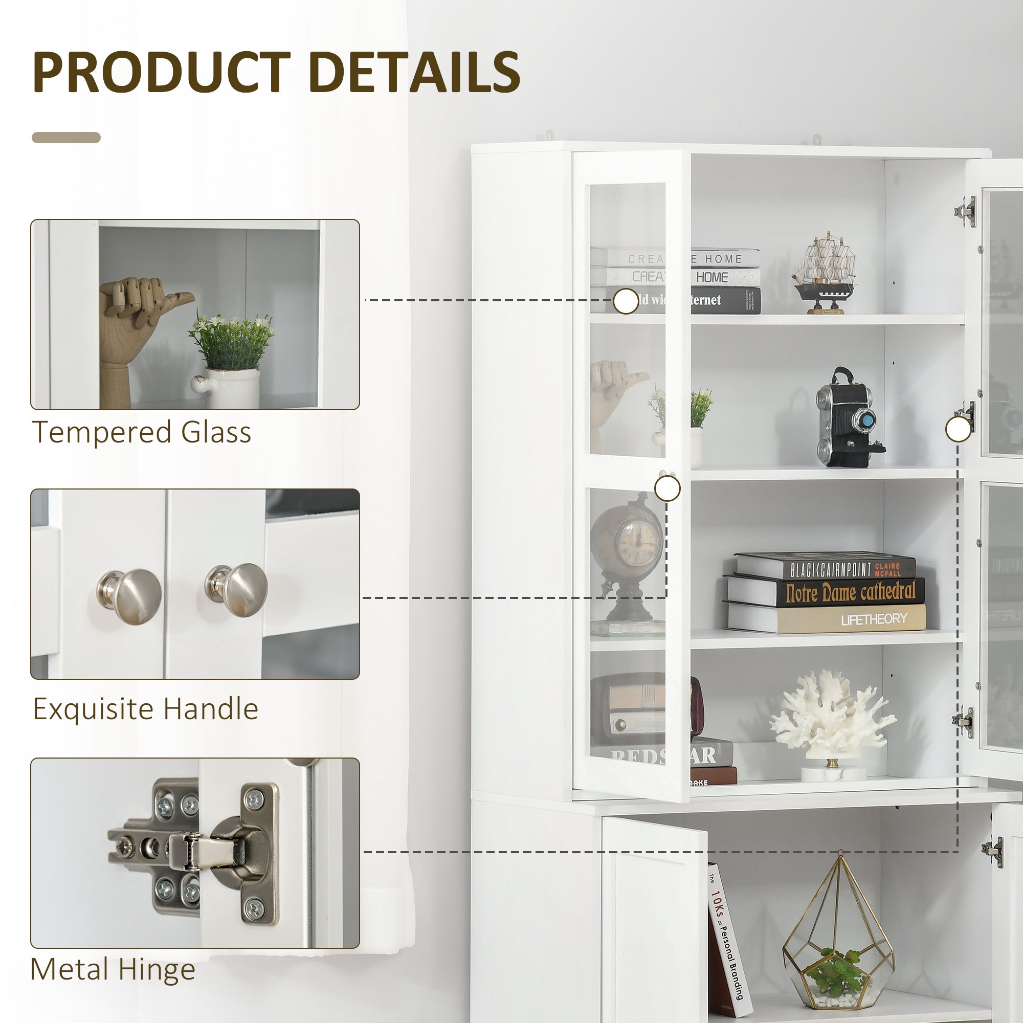71" Bookcase Storage Cabinet with Doors, Modern Tall Bookshelf with 2 Adjustable Shelves, Display Unit for Study, Living Room, Home Office, White