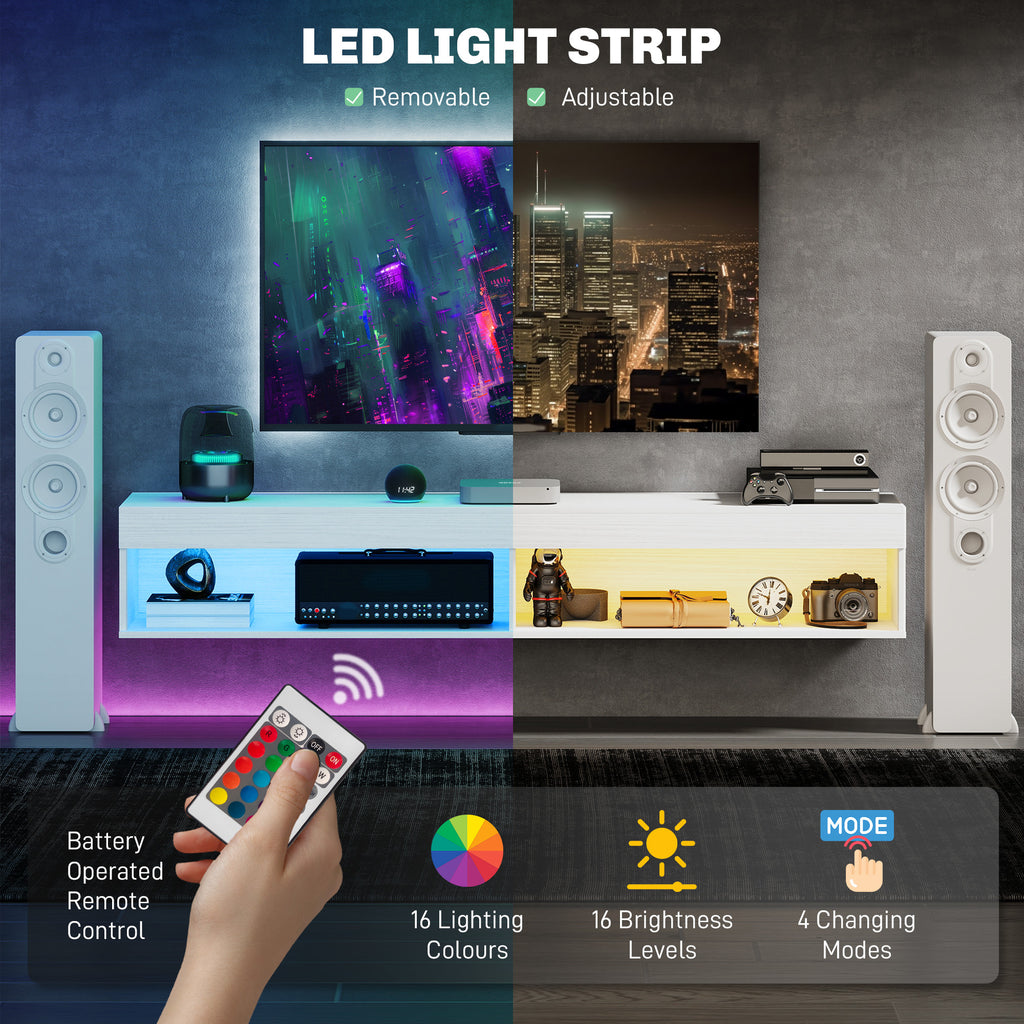 Modern Wall Mounted TV Stand with Storage and LED Lights for TVs up to 75", Floating TV Shelf for Living Room, Black