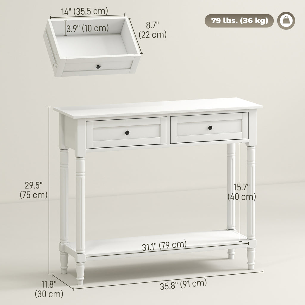 Hallway Console Table, Modern Entryway Table with 2 Drawers, Storage Shelf, Turned Legs for Living Room, Bedroom, Black