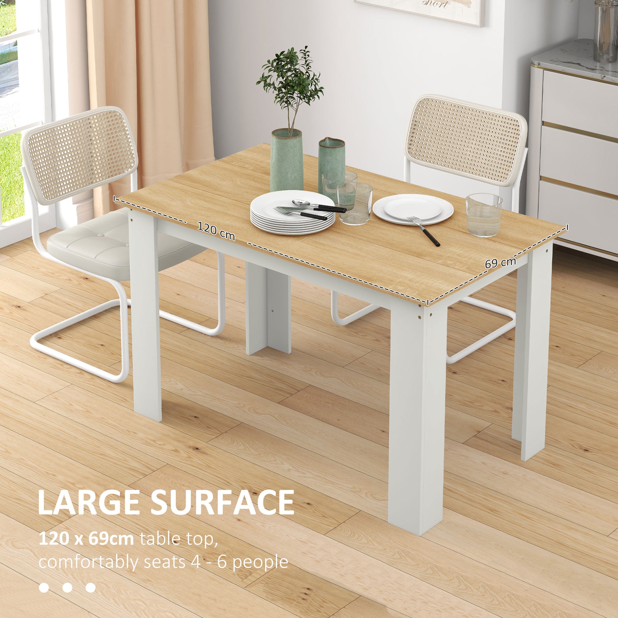 47" Kitchen Table for 4-6 People, Dining Table with Wood Effect for Dining Room, Oak