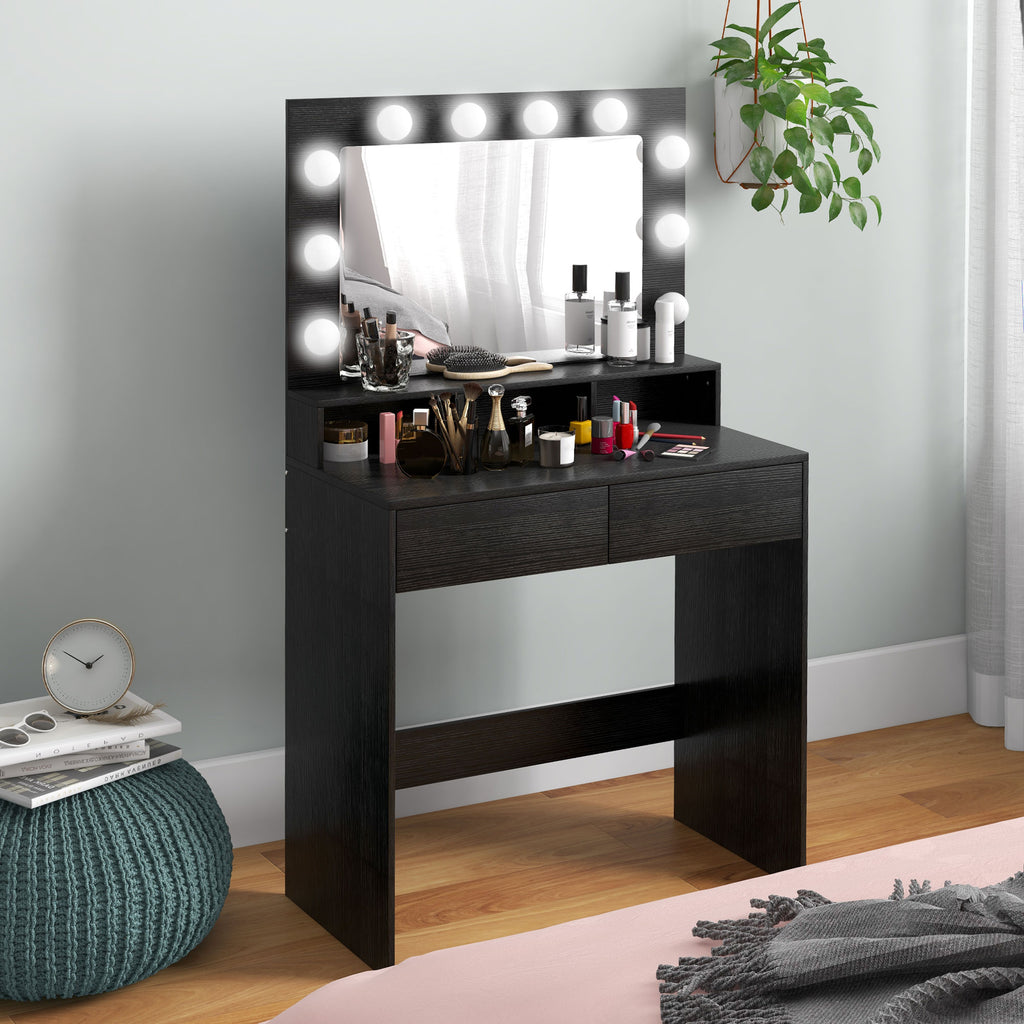 Vanity Table, Makeup Dressing Table with LED Lighting Mirror, Drawers, for Bedroom, Black