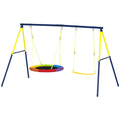 Qaba Kids Swing Set with Double Swings, Outdoor Playset with Adjustable Ropes, Metal Frame for Ages 3-8, 150kg Capacity