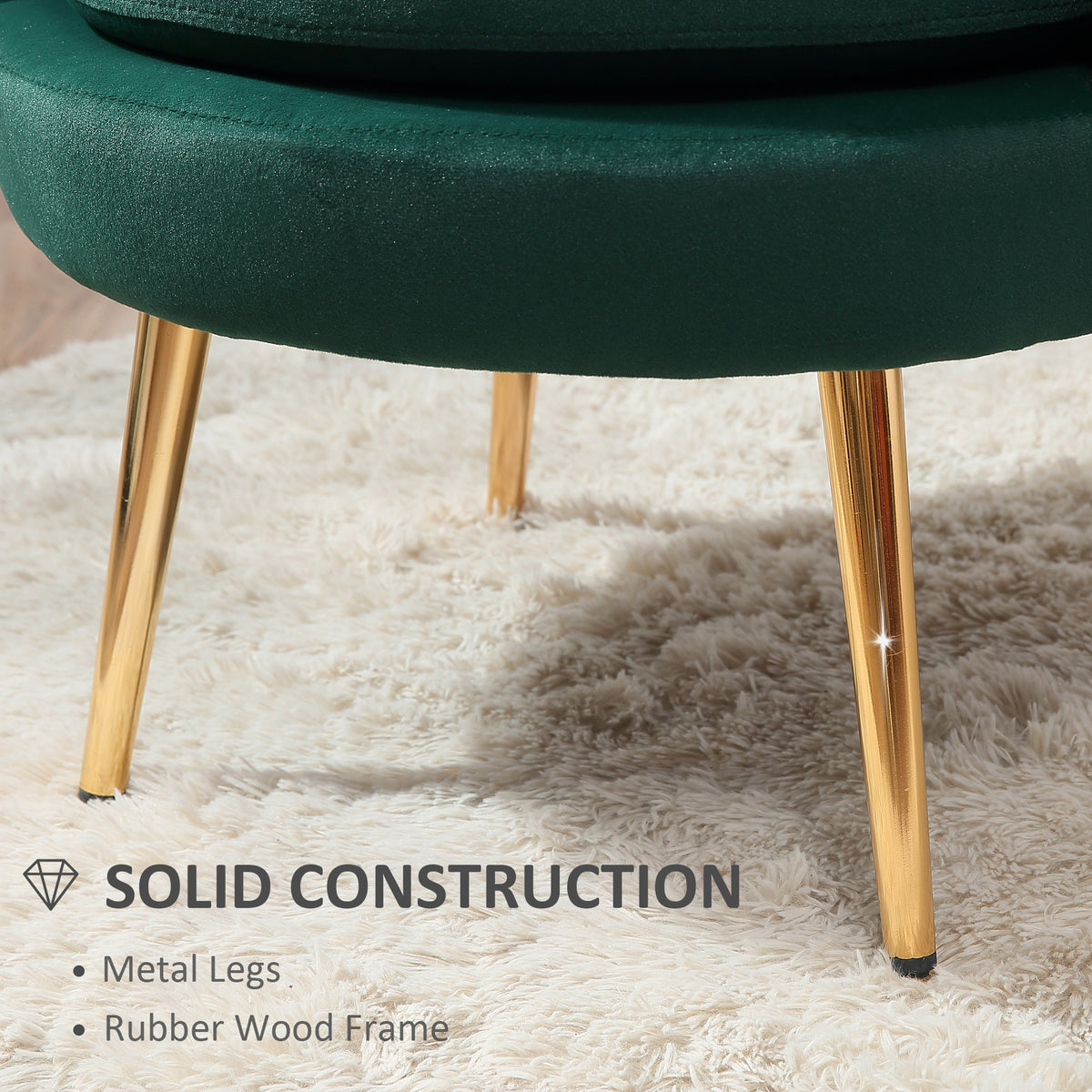 Modern Accent Chair, Velvet-Touch Fabric Leisure Club Chair with Gold Metal Legs for Bedroom, Dark Green