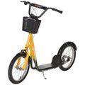 Aosom Kick Scooter with Adjustable Handlebar, Kids Scooter with 2 Brakes Basket Cupholder 16" Inflatable Rubber Tyres Orange