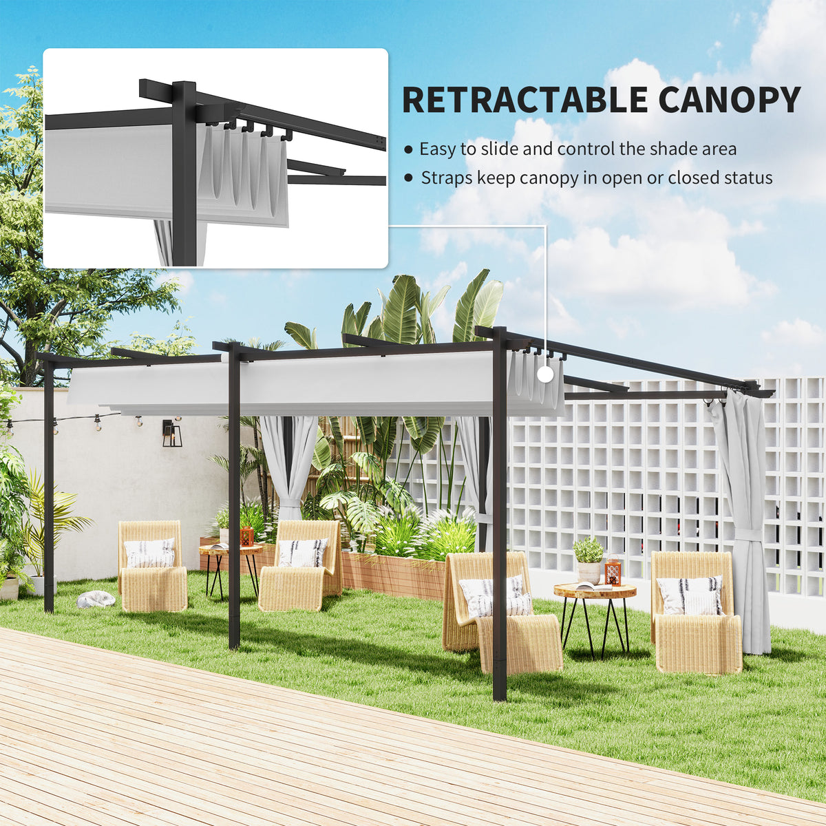 10' x 20' Metal Retractable Pergola Canopy with Sidewalls, Outdoor Gazebo UPF30+ Sun Shade Shelter for Garden, Deck