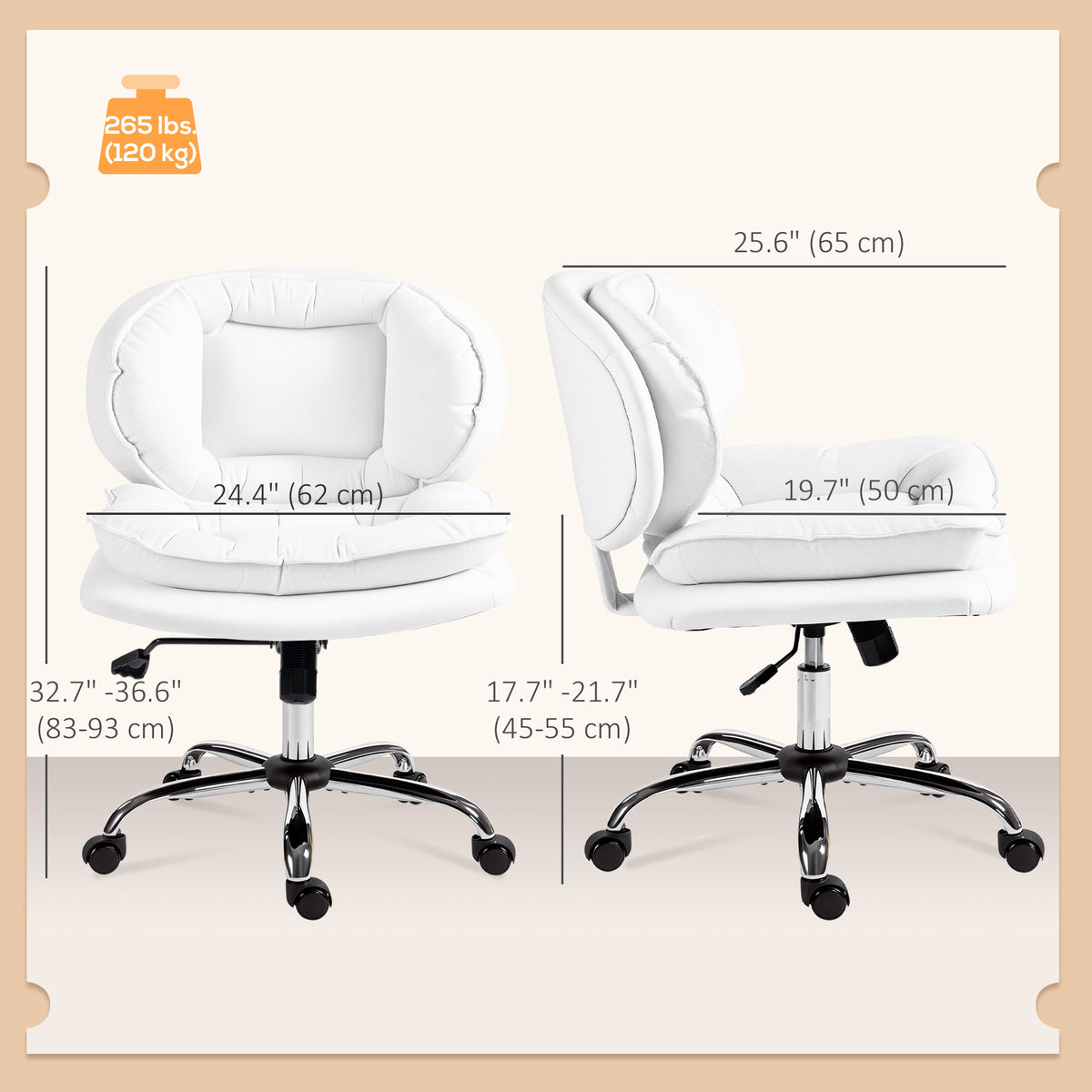 Criss Cross Chair, Swivel Wide Office Chair with Leathaire Upholstery, Tilting, No Arm, White