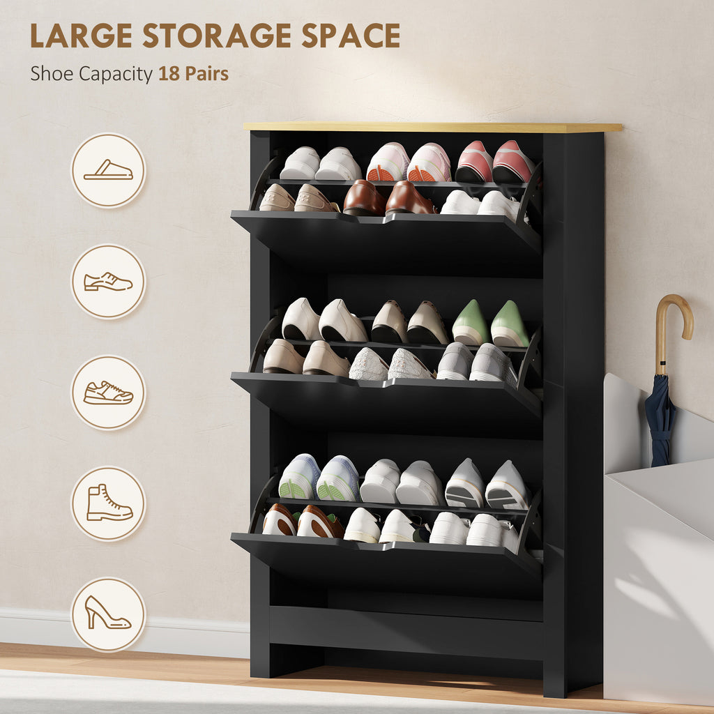 Shoe Storage Cabinet with 2 Flip Drawers and Adjustable Shelves for 6-12 Pairs of Shoes, White