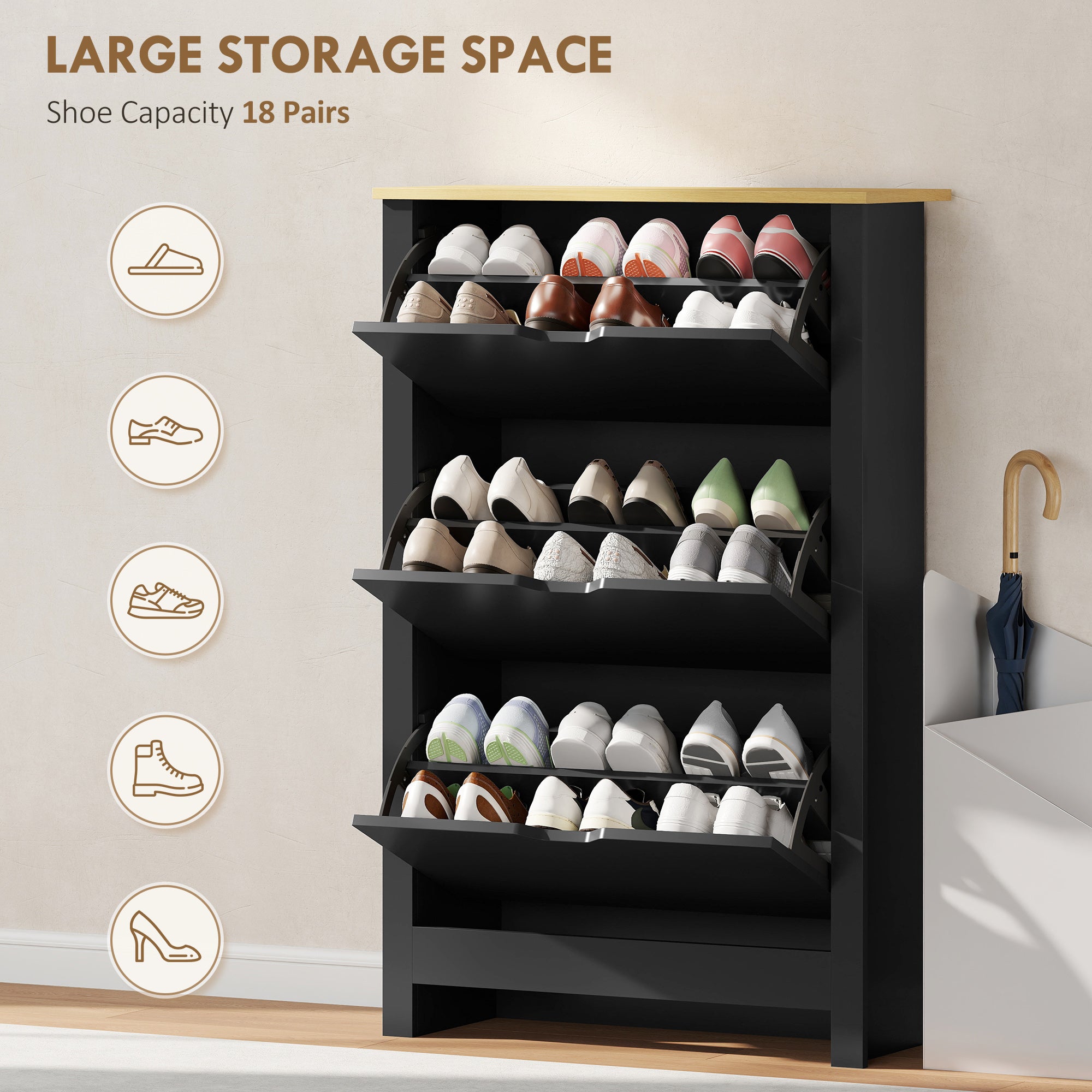 Shoe Storage Cabinet with 2 Flip Drawers and Adjustable Shelves for 6-12 Pairs of Shoes, White