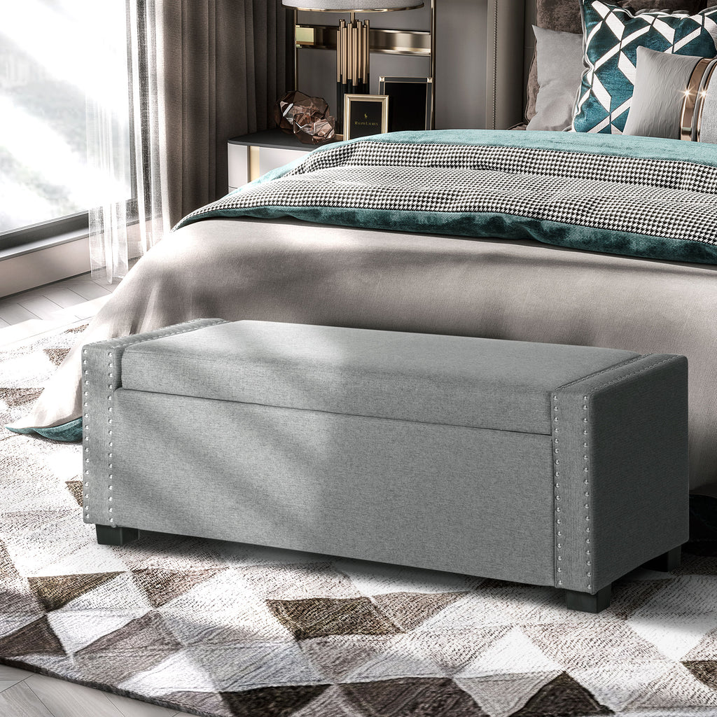 Upholstered Flip Top Storage Bench Fabric Ottoman for Bedroom, Living room, Light Grey