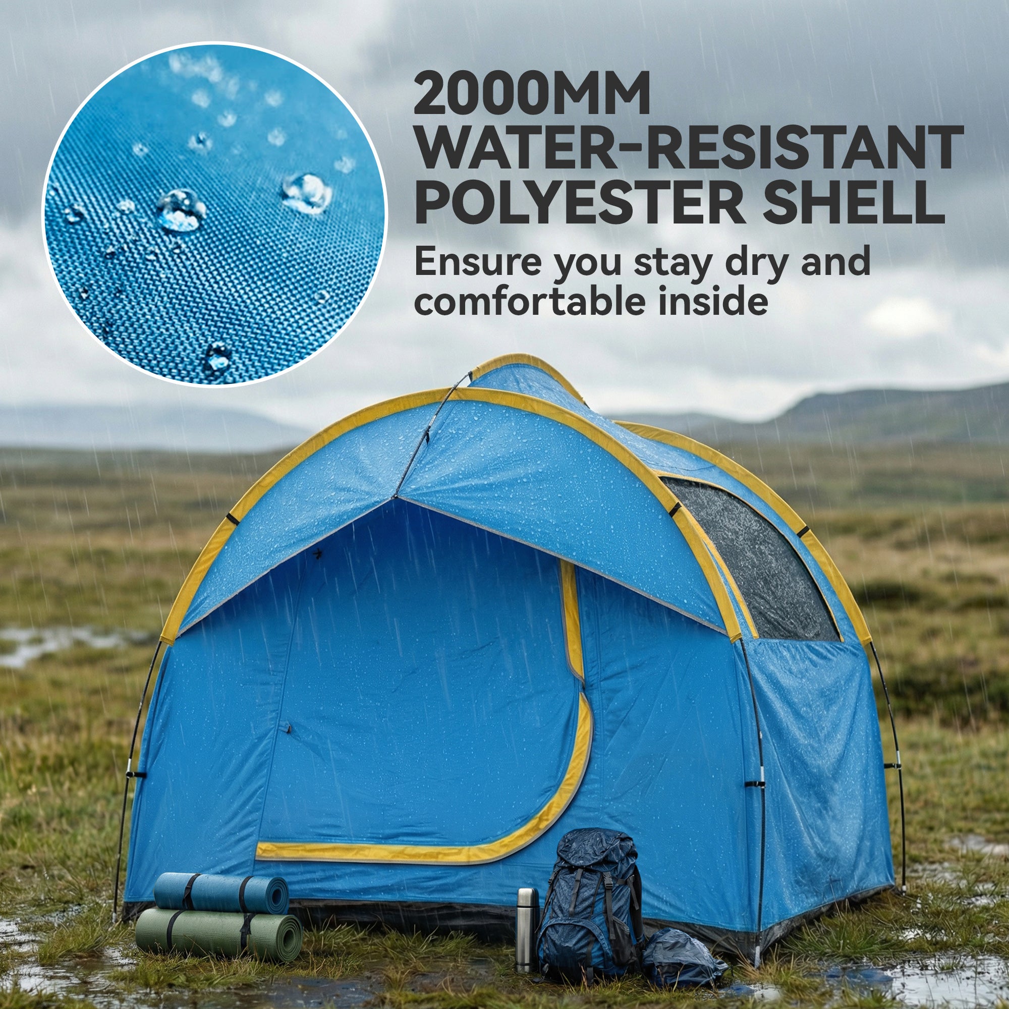 3000mm Waterproof SUV Tent, Car Tent with 3 Doors and Mesh Window, for 5-6 Person Camping Travel, Blue and Orange