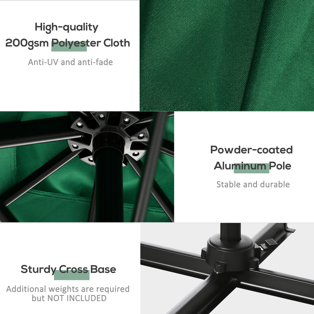 8' x 8' Square Cantilever Umbrella with 360° Rotation, Aluminum Outdoor Cantilever Market Parasol with Crank & Tilt, Garden Sun Canopy Shelter with Cross Base, Green