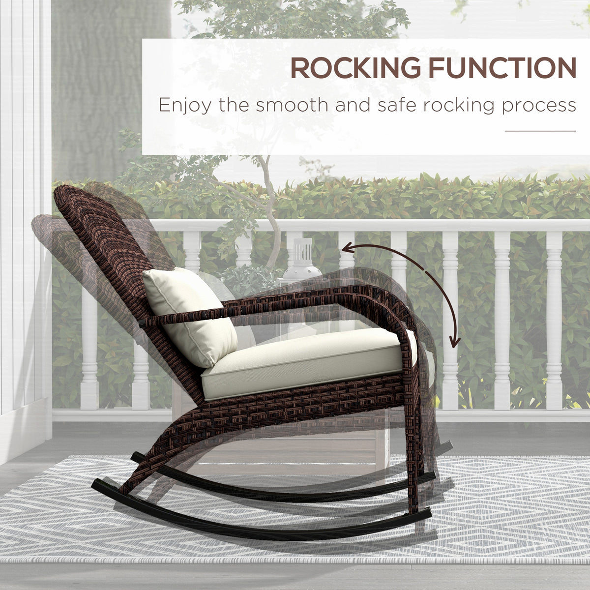 Adirondack Chair, Outdoor Wicker Rocking Chair with High Back, Seat Cushion and Pillow for Porch, Balcony, Cream White