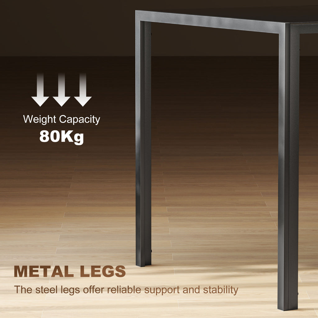 Rectangular Kitchen Table for 4 People, Dining Table with Tabletop Tempered Glass for Dining Room, Living Room, Black