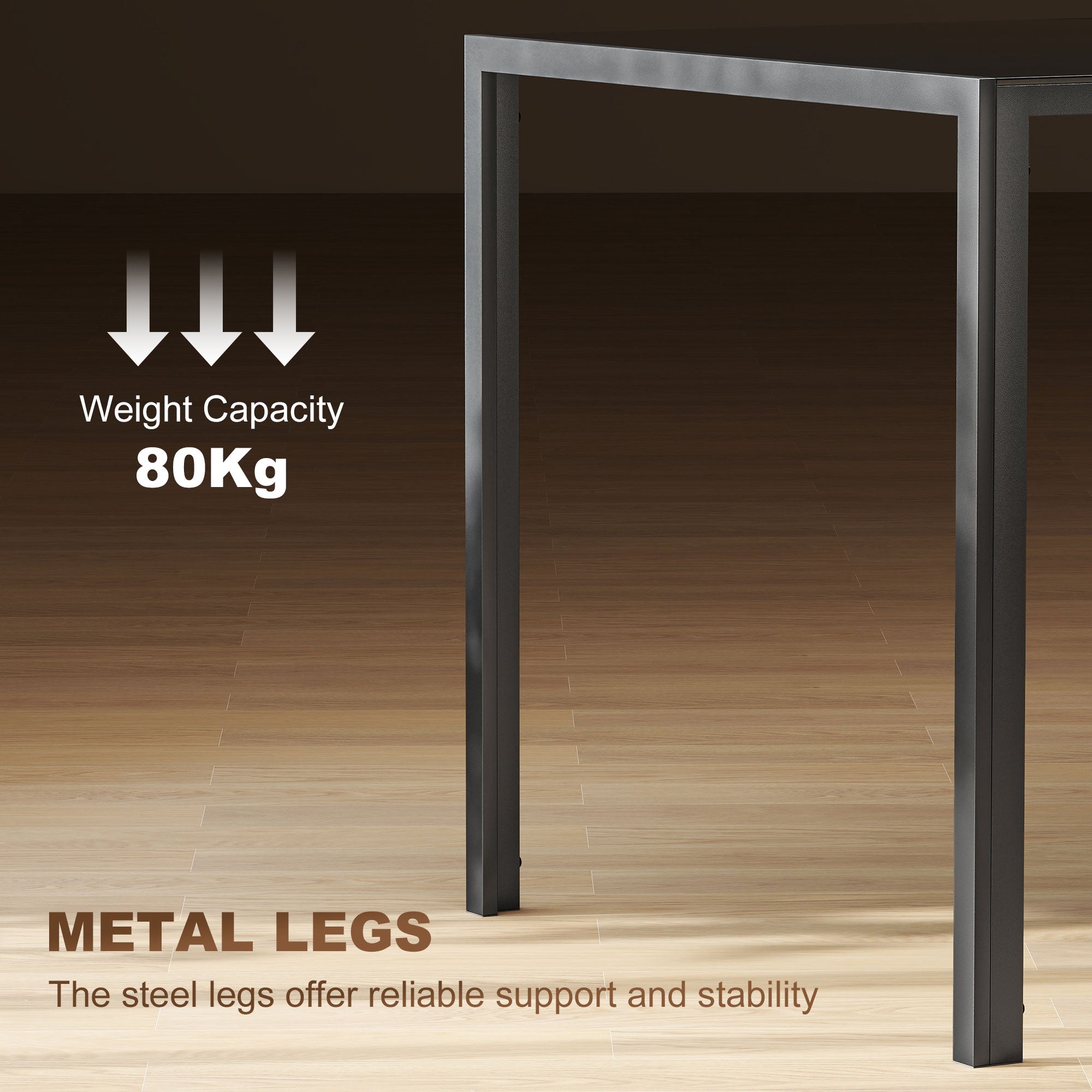 Rectangular Kitchen Table for 4 People, Dining Table with Tabletop Tempered Glass for Dining Room, Living Room, Black