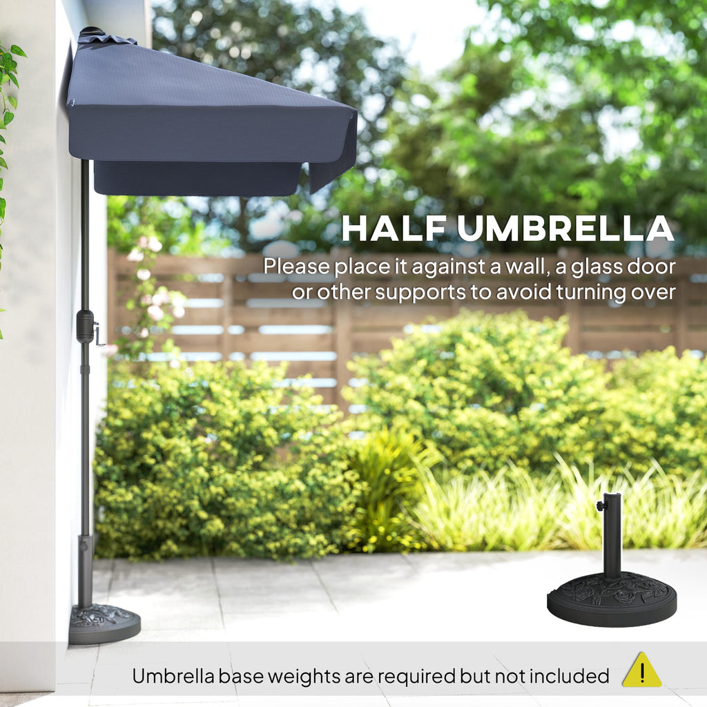 9.8ft Half Umbrella Semi Round Patio Parasol with Crank Handle, Top Vent for Garden, Balcony- NO BASE INCLUDED Dark Grey