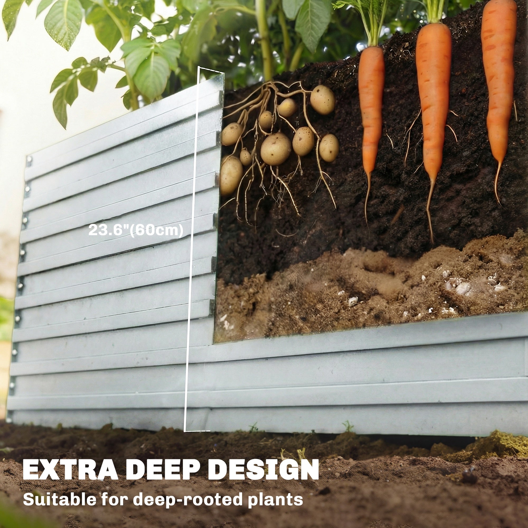 5' x 3' x 2' Raised Garden Bed, Galvanized Planter Box for Growing Flowers, Herbs and Vegetables, Silver