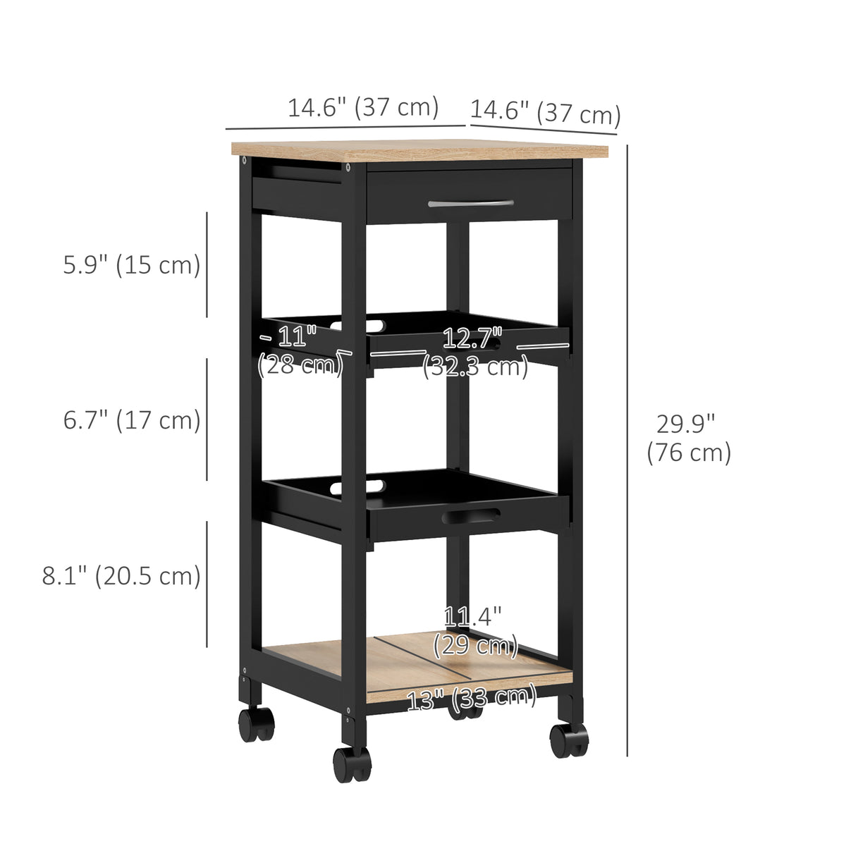 Kitchen Island Rolling Trolley Utility Serving Cart with Drawer  Grey