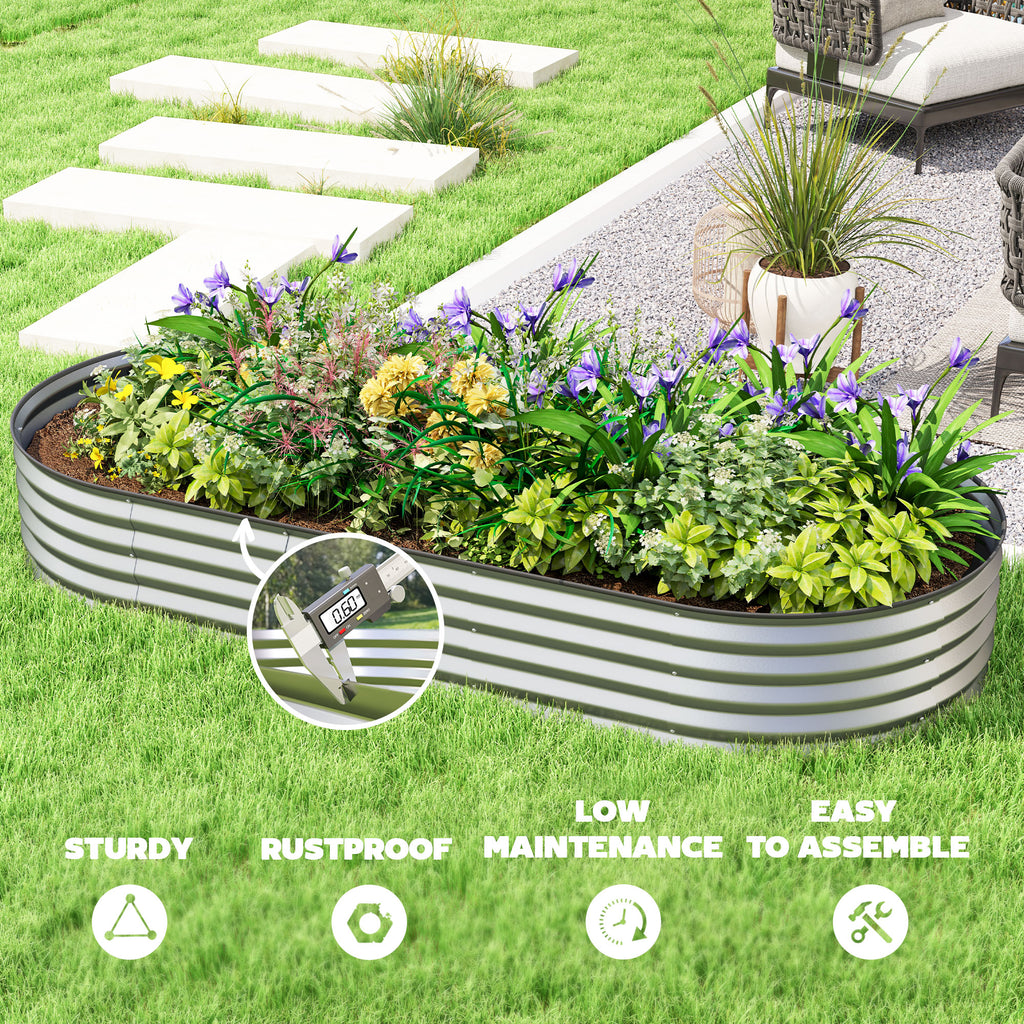 6' x 3' x 1' Large Outdoor Planter Box, Galvanized Raised Garden Bed with Metal Plant Stake, Silver