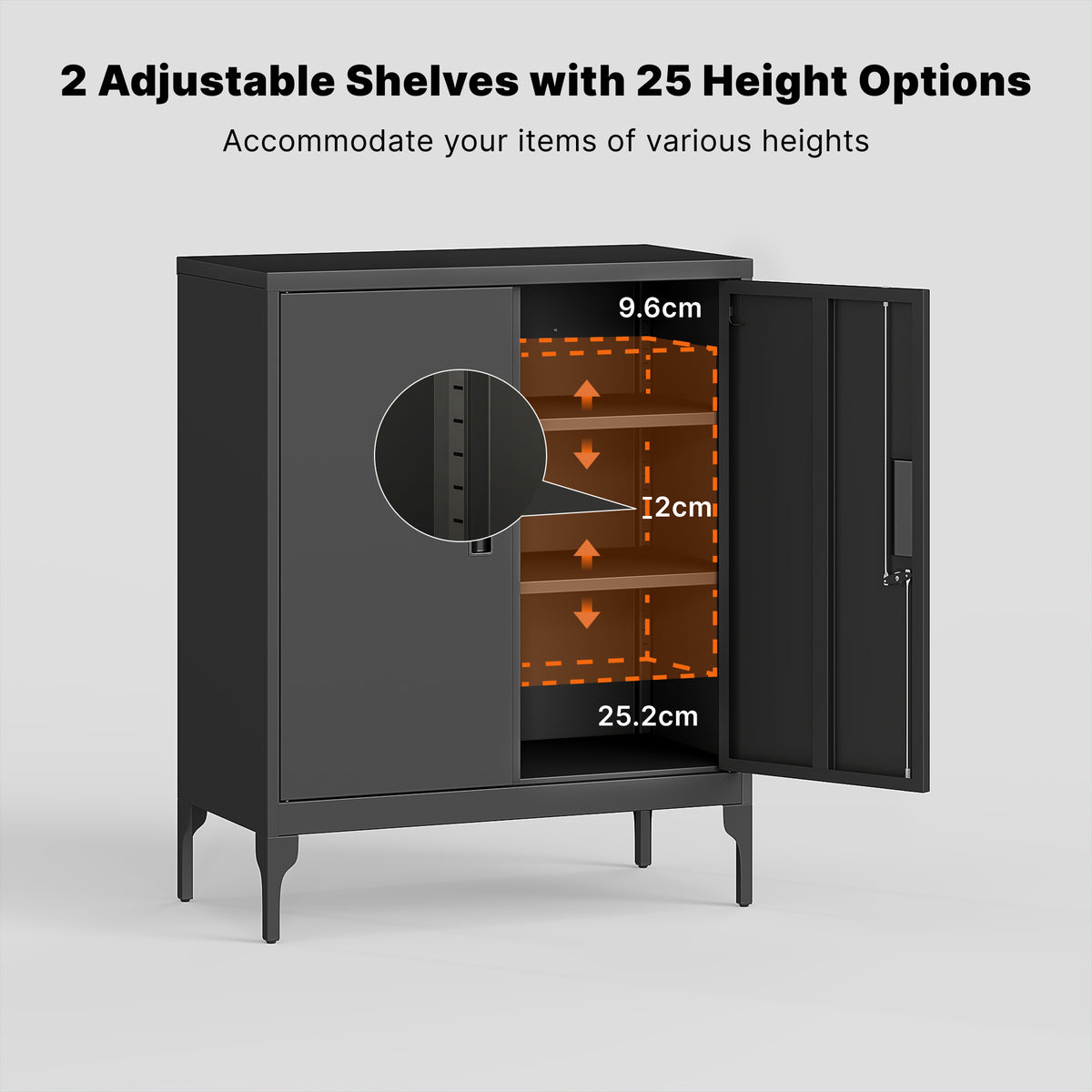 Office Storage Cabinet with Lock, Filing Cabinet with Adjustable Shelves and Doors for Home Office, Garage, White