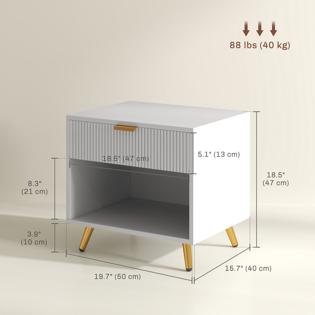 Nightstand with Fluted Panel, Bedside Table with Drawer and Open Compartment, Modern Night Table for Bedroom, Black