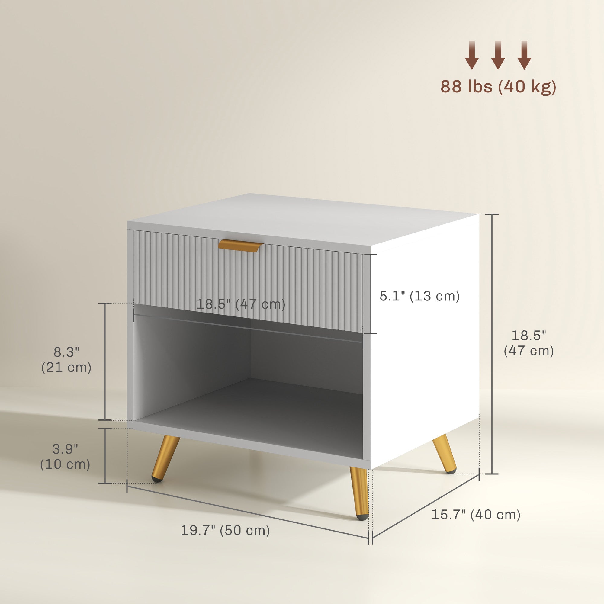Nightstand with Fluted Panel, Bedside Table with Drawer and Open Compartment, Modern Night Table for Bedroom, Black