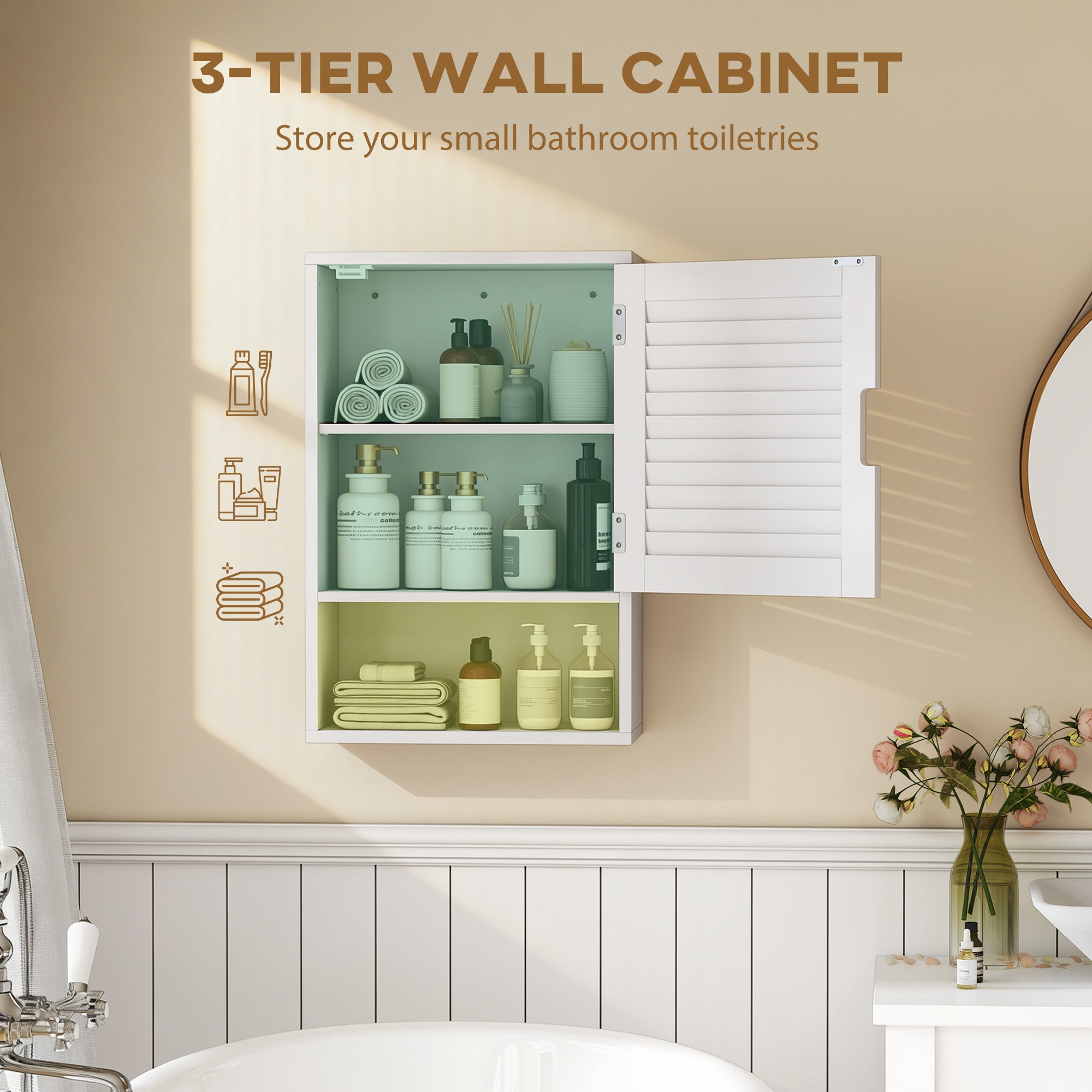 Bathroom Cabinet, Wall Mounted Storage Cabinet with Adjustable Shelves, 40 x 20 x 60 cm, Black
