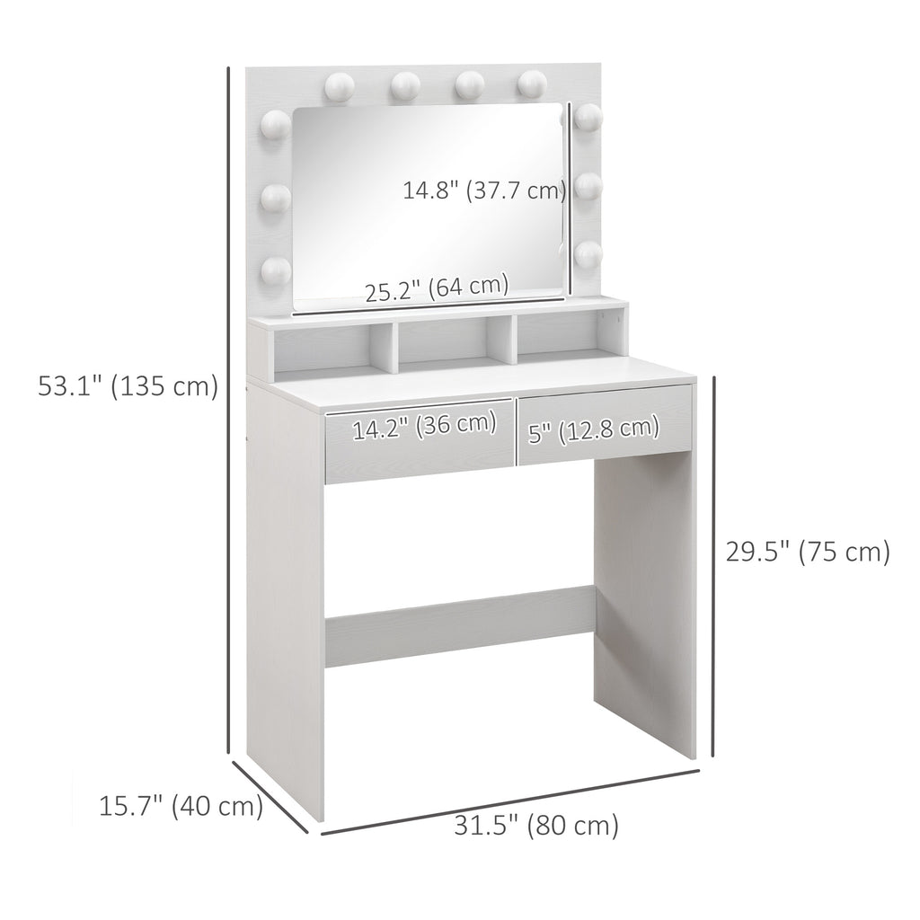 Vanity Table, Makeup Dressing Table with LED Lighting Mirror, Drawers, for Bedroom, Black