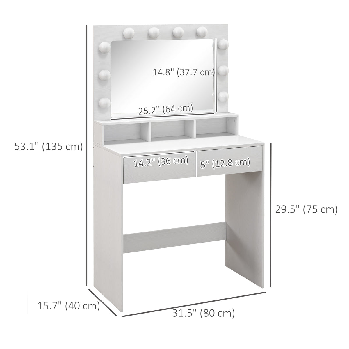 Vanity Table, Makeup Dressing Table with LED Lighting Mirror, Drawers, for Bedroom, Black