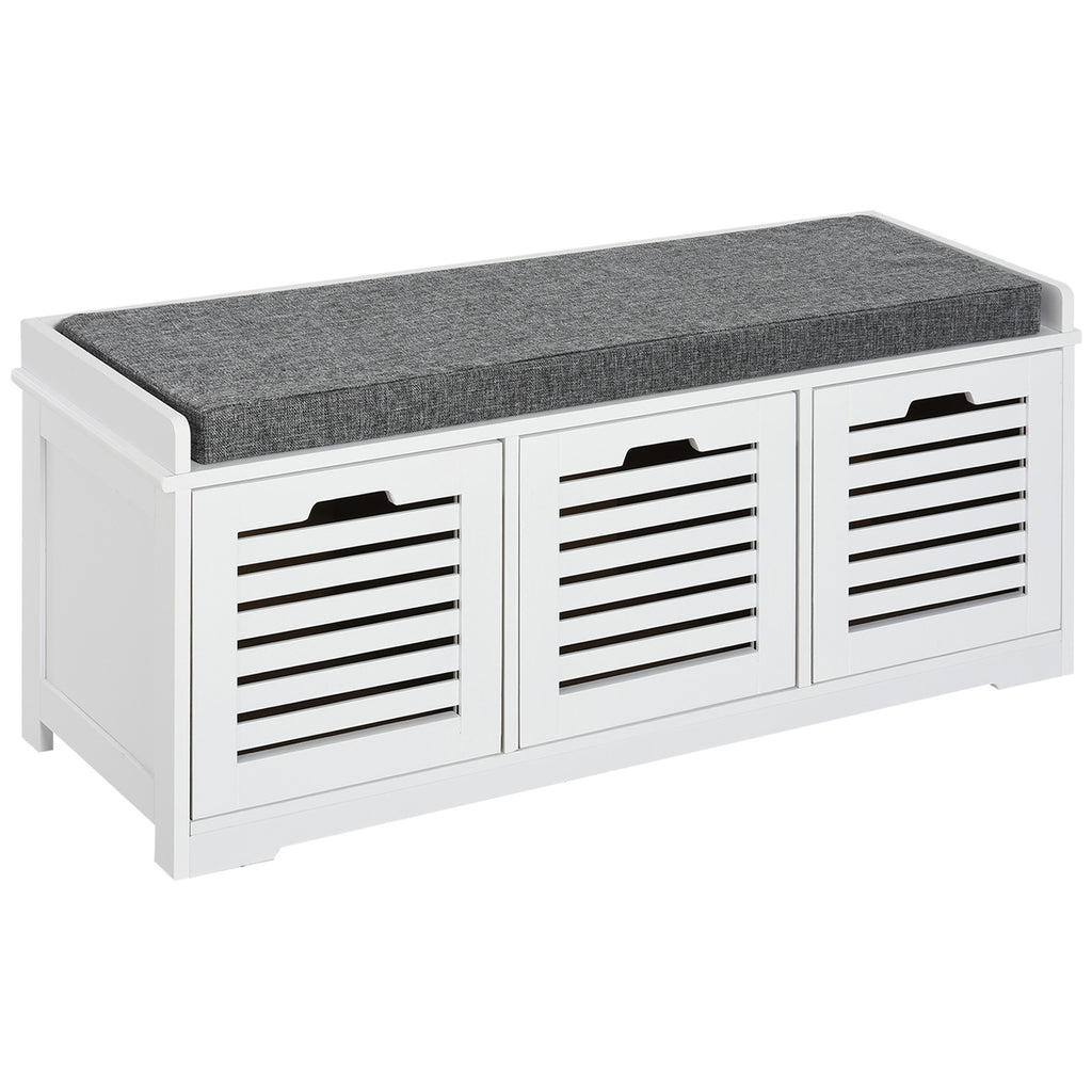 Upholstered Shoe Cabinet Storage Bench with Padded Cushion, with 3 drawer Enough Storage Space Bench Stool for Living Room Entryway Furniture, White