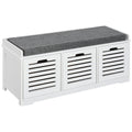 Upholstered Shoe Cabinet Storage Bench with Padded Cushion, with 3 drawer Enough Storage Space Bench Stool for Living Room Entryway Furniture, White