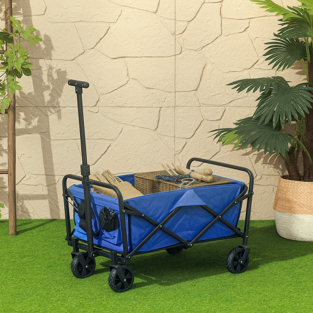 Collapsible Folding Garden Cart, Heavy Duty Lawn Wagon with Universal Wheels and Adjustable Handle, Black