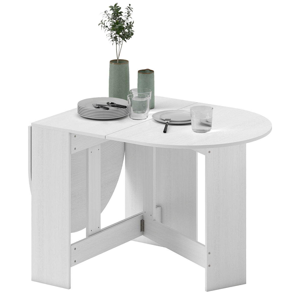 Oval Folding Dining Table, Space Saving Drop Leaf Kitchen Table for Dining Room, Living Room, Distressed Brown
