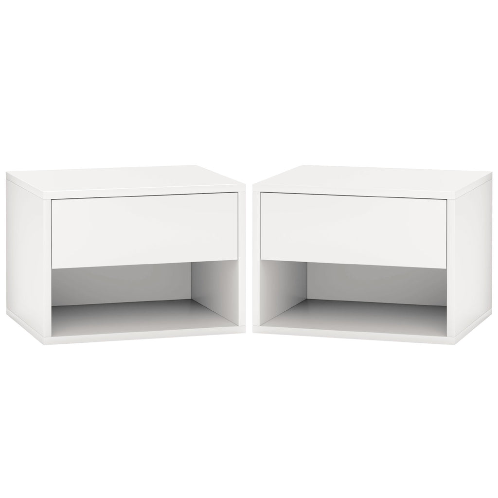 Floating Nightstand Set of 2, Wall Mounted Bedside Table with Drawer for Bedroom, White