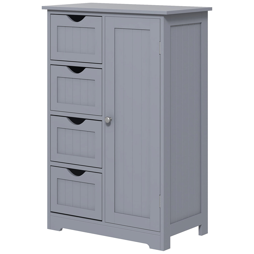 Bathroom Storage Cabinet, Floor Cabinet with Adjustable Shelf and 4 Drawers, Side Cabinet for Washroom, White