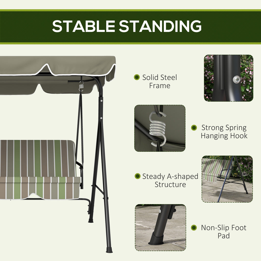 3-Seater Outdoor Porch Swing with Adjustable Canopy, Patio Swing Chair for Garden, Poolside, Backyard, Green and White