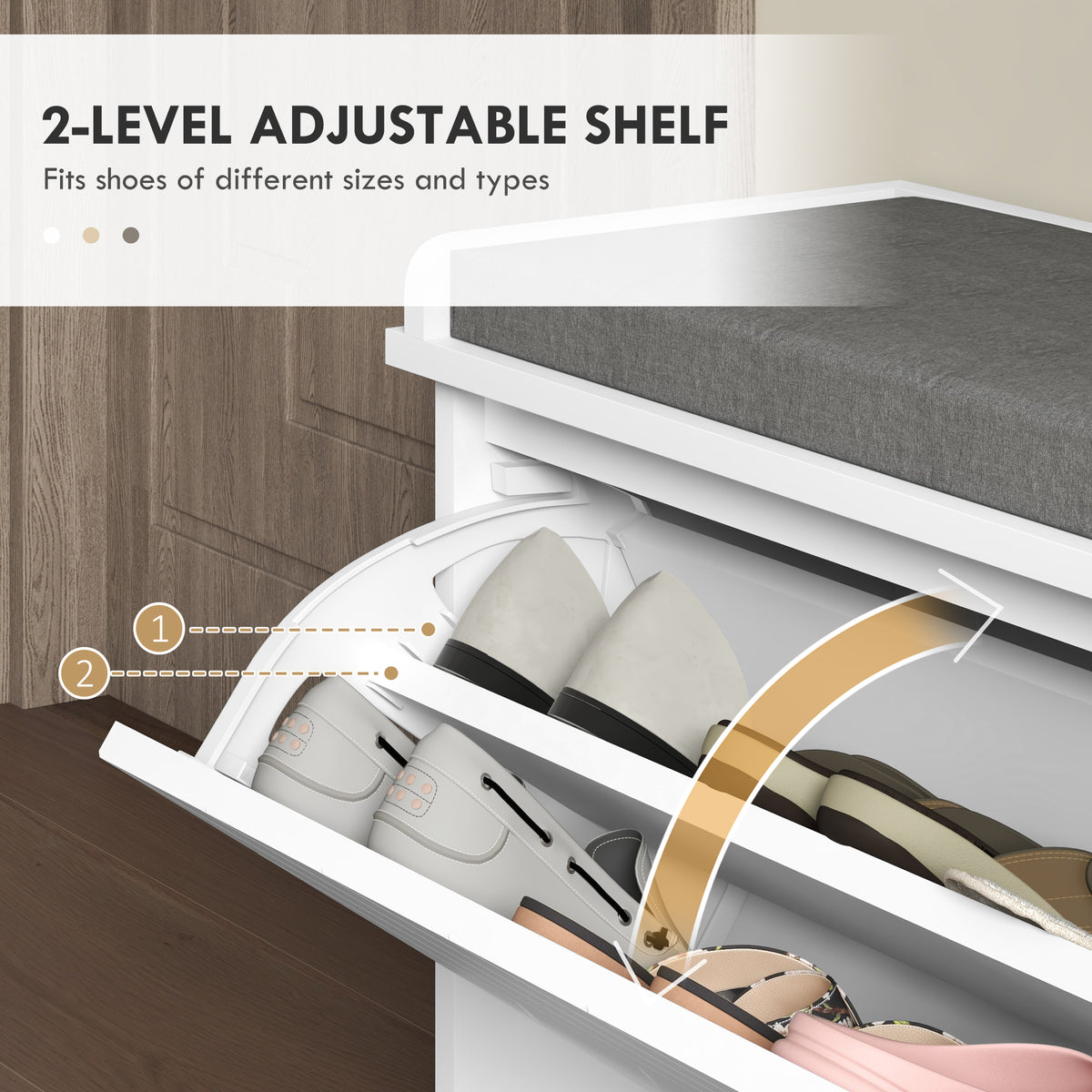 Shoe Storage with Seat, Upholstered Hallway Bench, Shoe Bench with Flip Drawer, Adjustable Shelf for 4-6 Pairs of Shoes