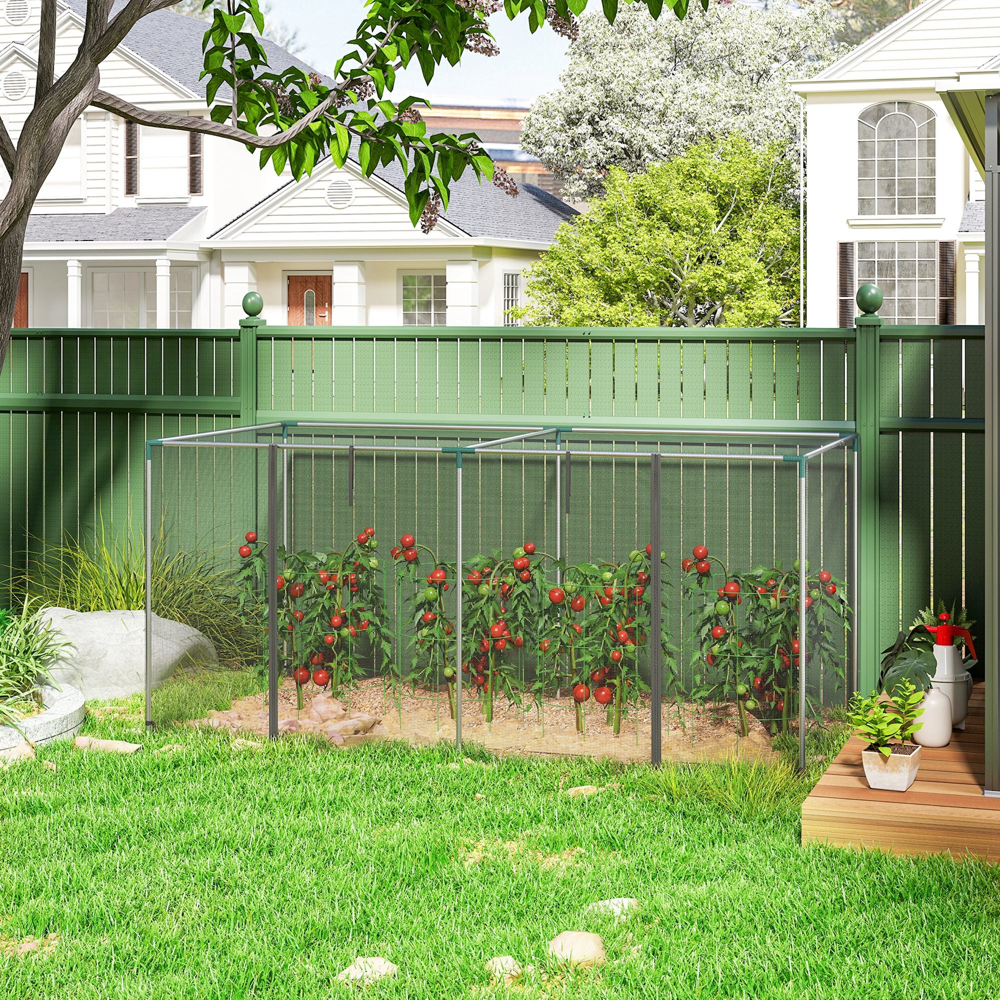 Galvanized Steel Crop Cage, Plant Protection Tent with Zippered Door, 4' x 4', Green
