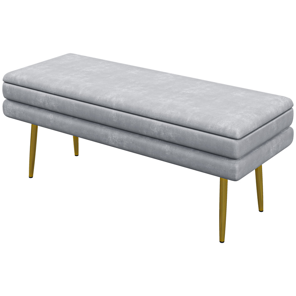 39" Storage Ottoman, Velvet End of Bed Bench with Steel Legs, Foot Stool with Storage for Bedroom, Living Room