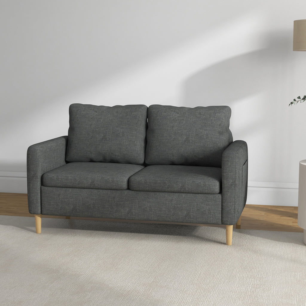 56" 2 Seat Sofa, Modern Love Seats Furniture, Upholstered 2 Seater Couch with Side Pockets, Solid Wood Frame, Grey