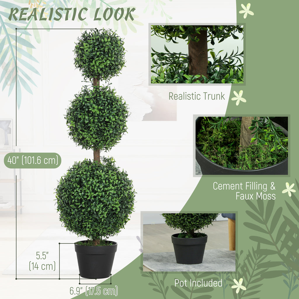 2 Pack 36.1" Artificial Trees, Boxwood Topiary Ball Trees with Pot for Indoor, Outdoor, Home Office, Living Room, Green