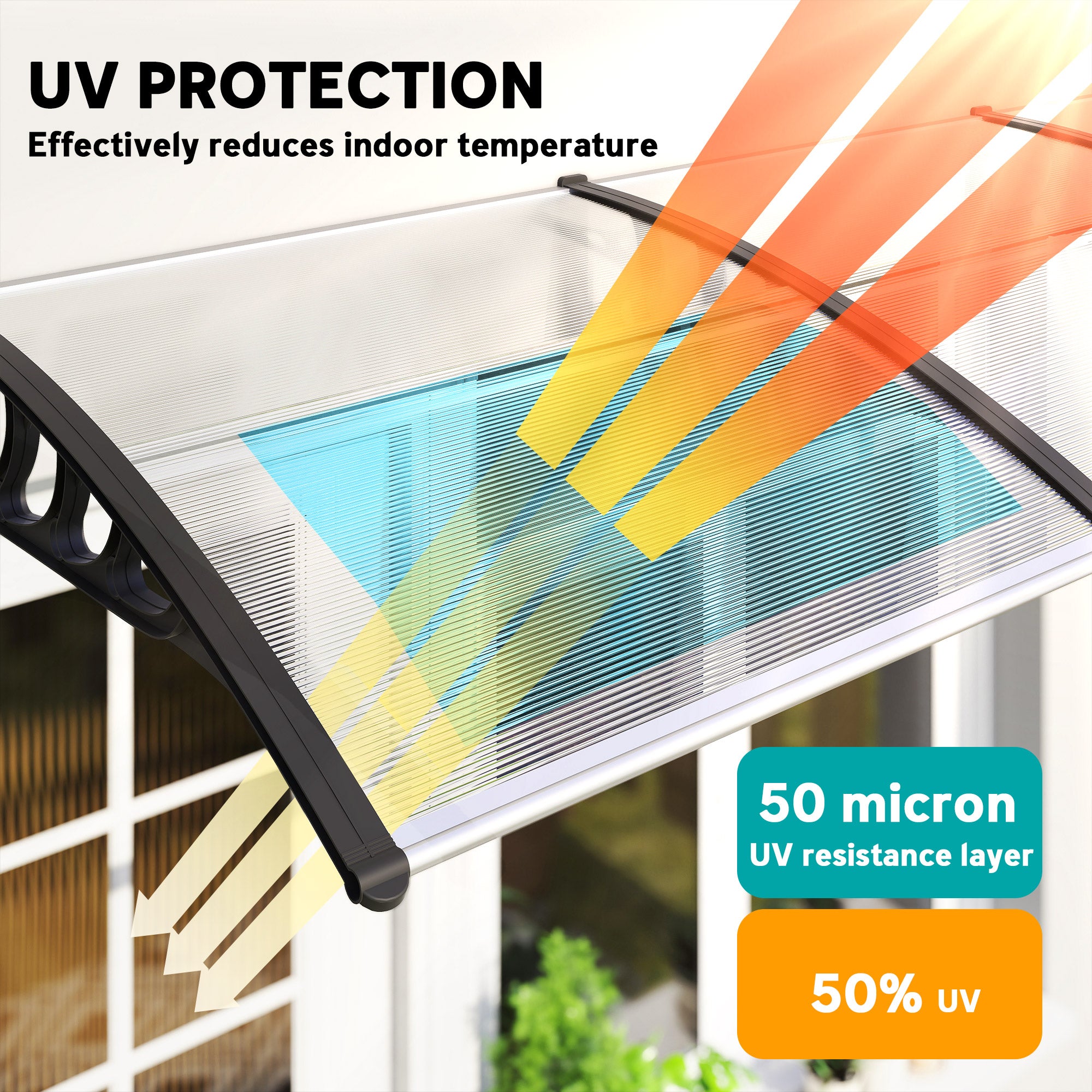 Awning Door Canopy, 78.7" x 37.8", Polycarbonate Front Door Outdoor Patio Cover for UV Protection, Clear