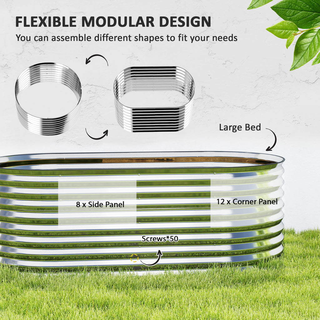 5 x 2.5 x 2 ft Galvanized Raised Garden Bed, Easy DIY Oval Planter Box with Safety Edging and Gloves, Silver