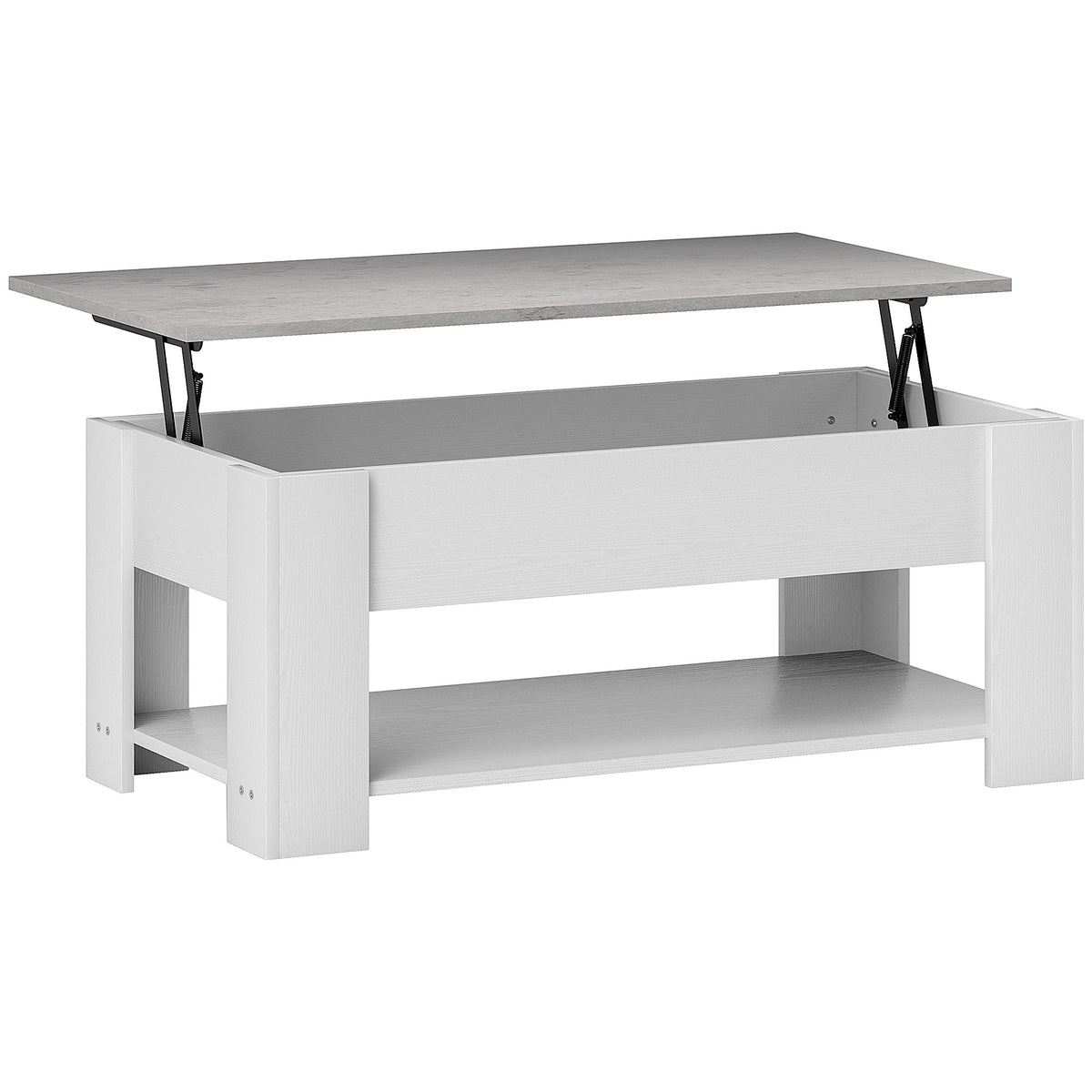 Lift Top Coffee Table with Hidden Storage Compartment and Open Shelf, Center Table for Living Room, Grey