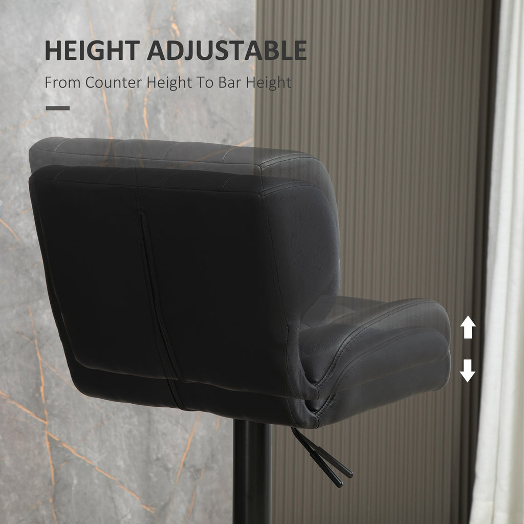 Swivel PU Leather Barstools Set of 2 Adjustable Bar Stools with Footrest Back for Kitchen Counter Dining Room Black