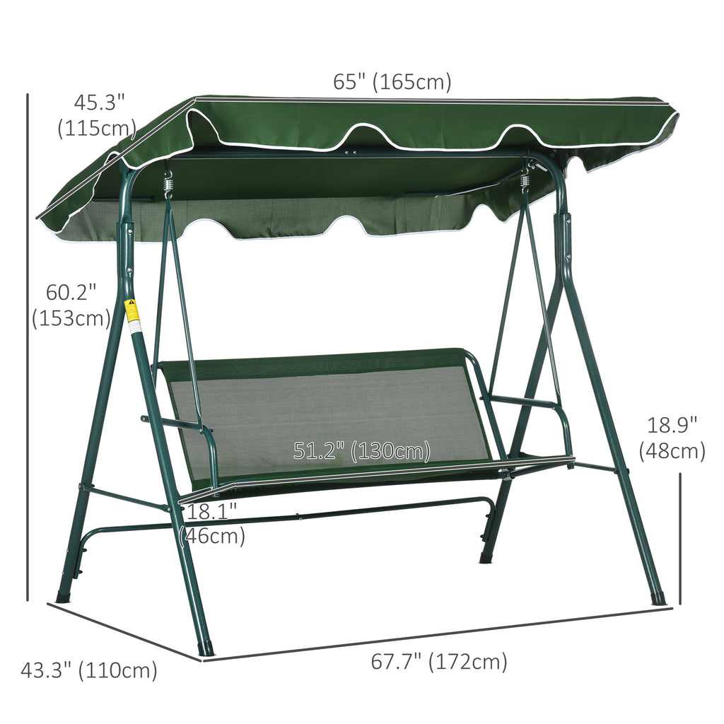 3-Seater Outdoor Porch Swing with Adjustable Canopy, Patio Swing Chair for Garden, Poolside, Backyard, Green and White