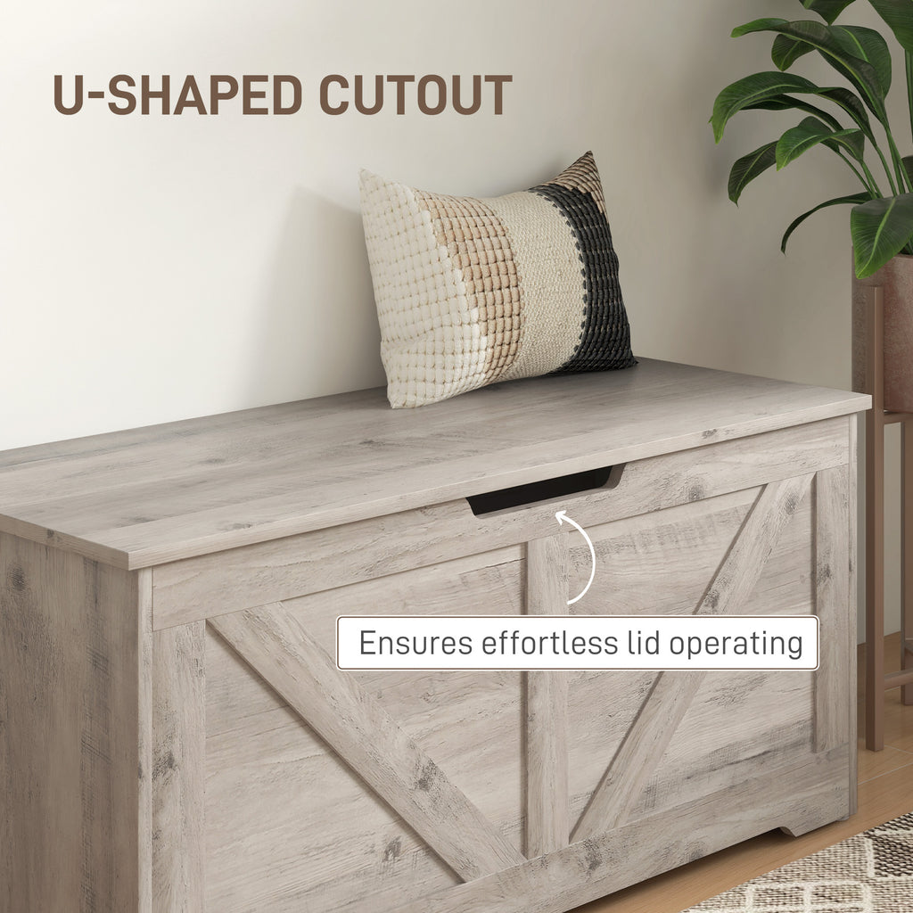 39.4 Inches Storage Chest, Storage Trunk with 2 Safety Hinges for Living Room, Black Wood Grain