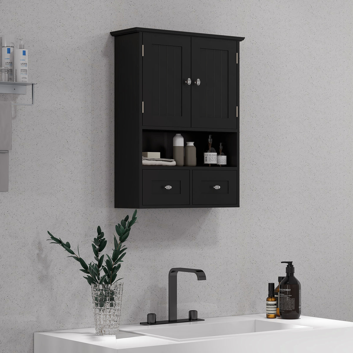 Medicine Cabinet, Bathroom Wall Cabinet with Shelf and Drawers for Hallway, Living Room, Brown