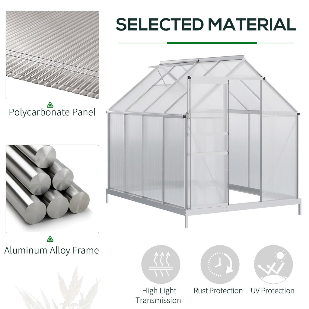 6' x 12' x 6.5' Walk-in Greenhouse, Polycarbonate Greenhouse with Adjustable Roof Vent, Base, Sliding Door, Clear